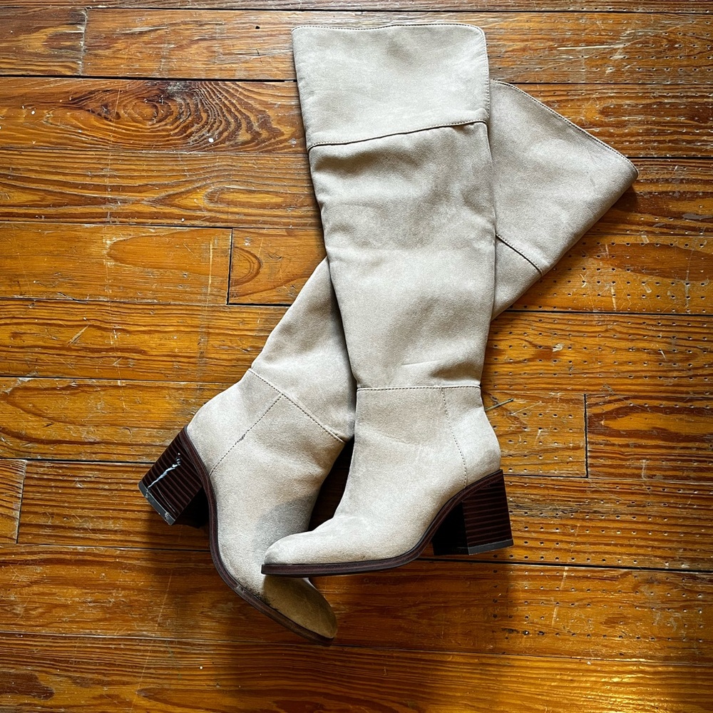 Time and Tru Over-the-Knee Block Heel Boots in Light Taupe - Picture 1 of 1